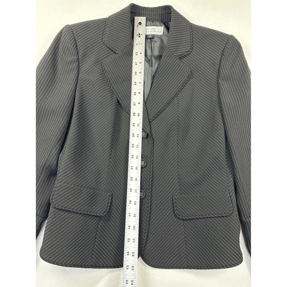 Vintage Y2K Tahari Arthur Levine Blazer 6 Black Pinstripe Designer Career Jacket - Picture 6 of 12